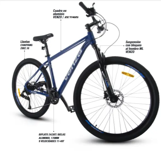 BICICLETA VENZO ZETHUS 29" MTB DISCO 2X9 HYD LTWOO